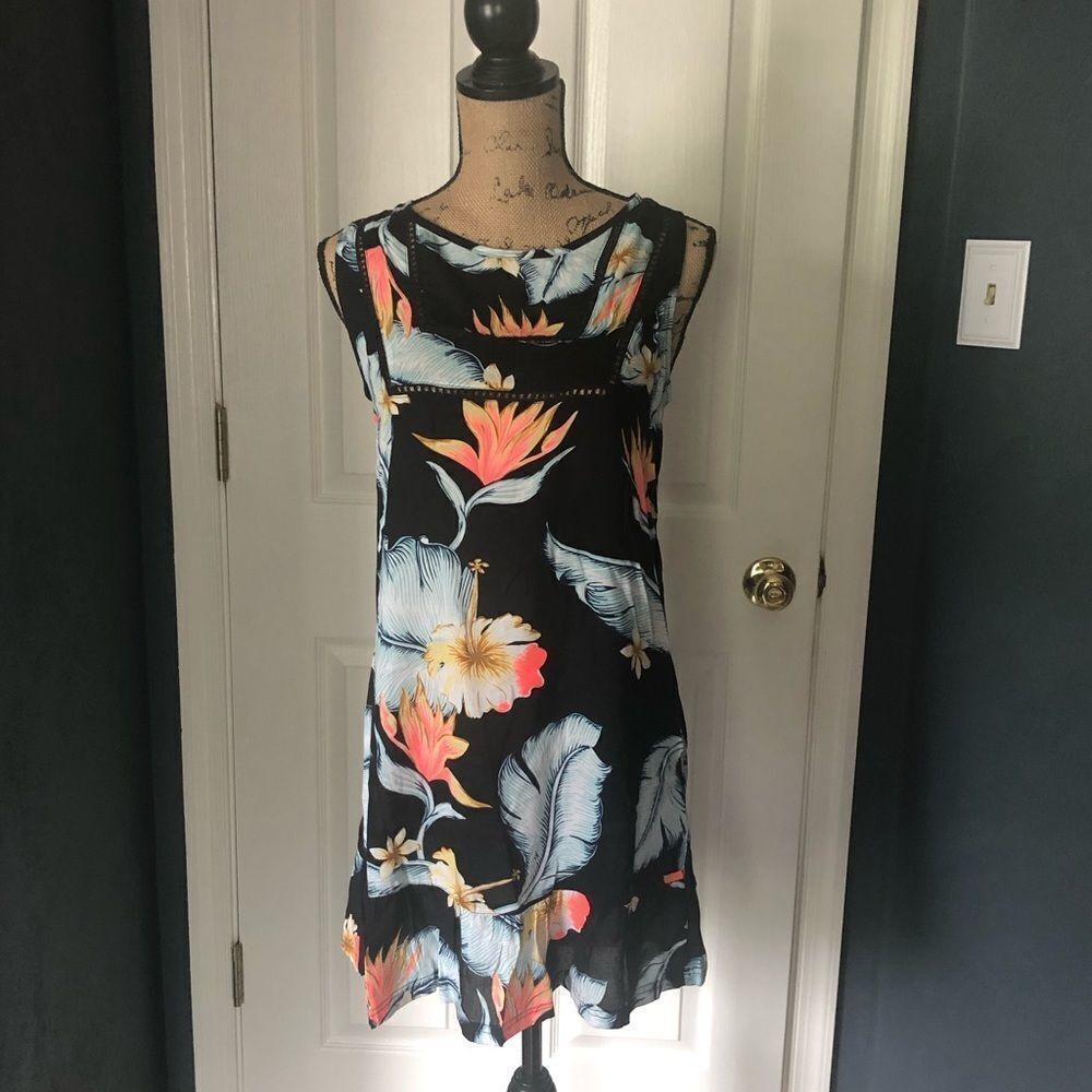 NWT Roxy Black Floral open back dress